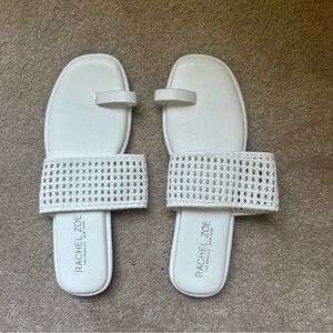 🦋 Rachel Zoe Size 9.5 White Minimalist Beach Summer Boho Flat Slide Sandals 🤍